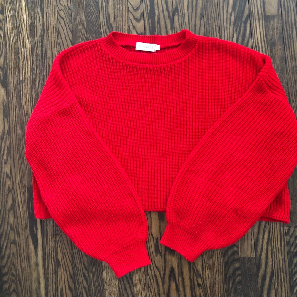 red balloon sleeve sweater